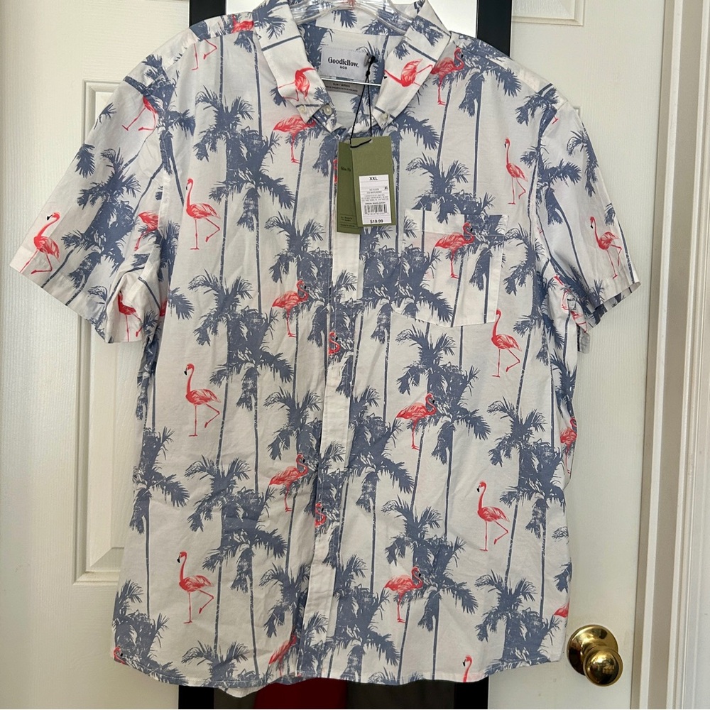 Flamingo print button down